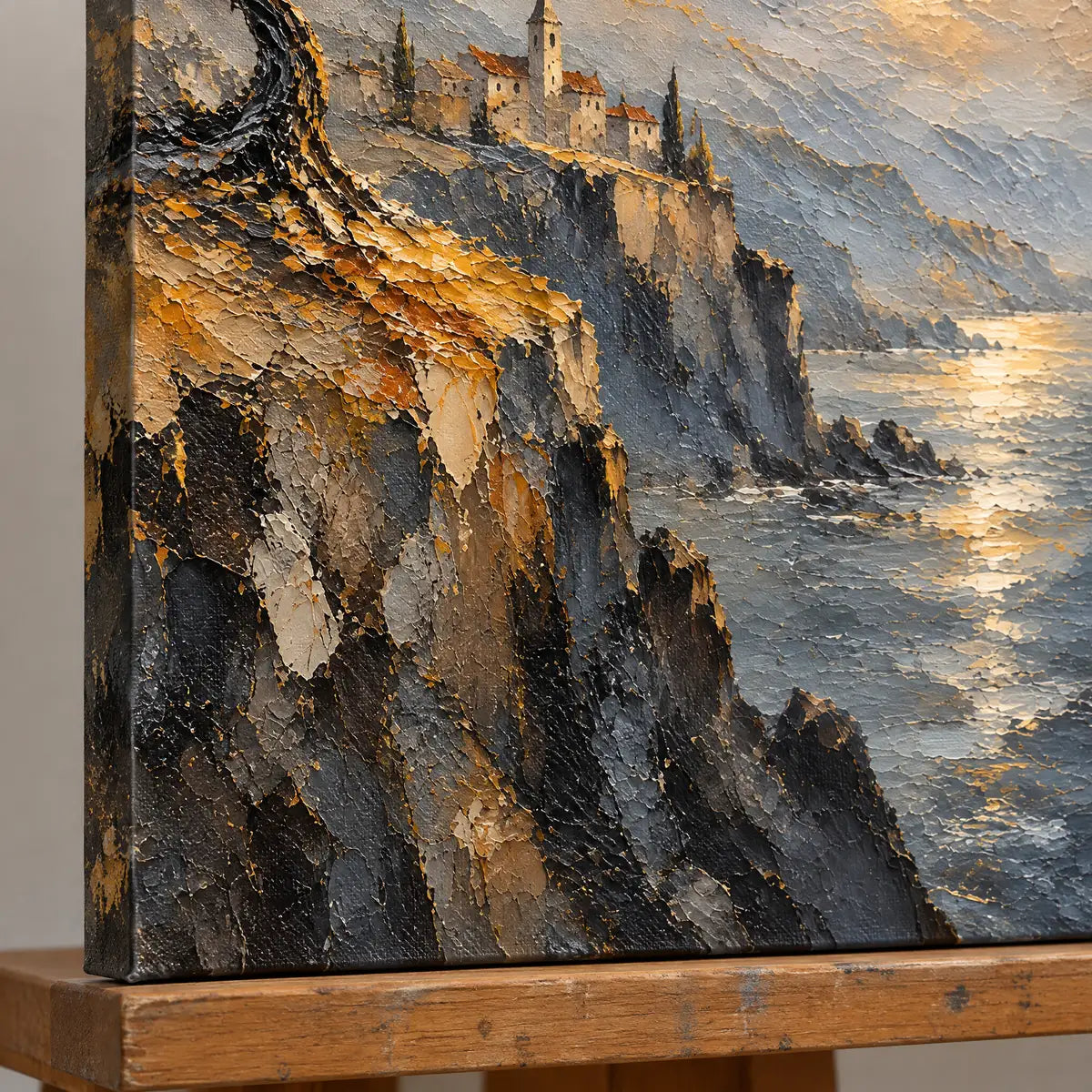 CLIFFTOP REVERIE — Texture detail on an easel, no outer frame