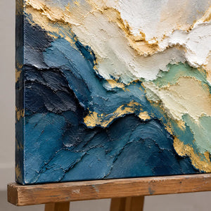 AZURE FRACTURES — Texture detail on an easel, no outer frame