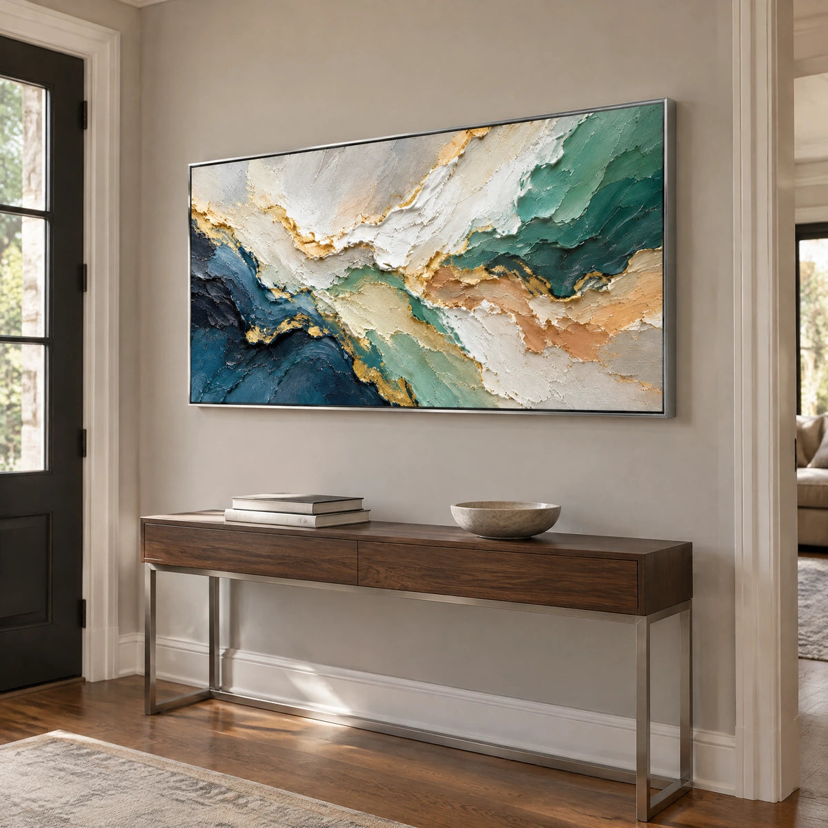 AZURE FRACTURES — Hallway, silver frame