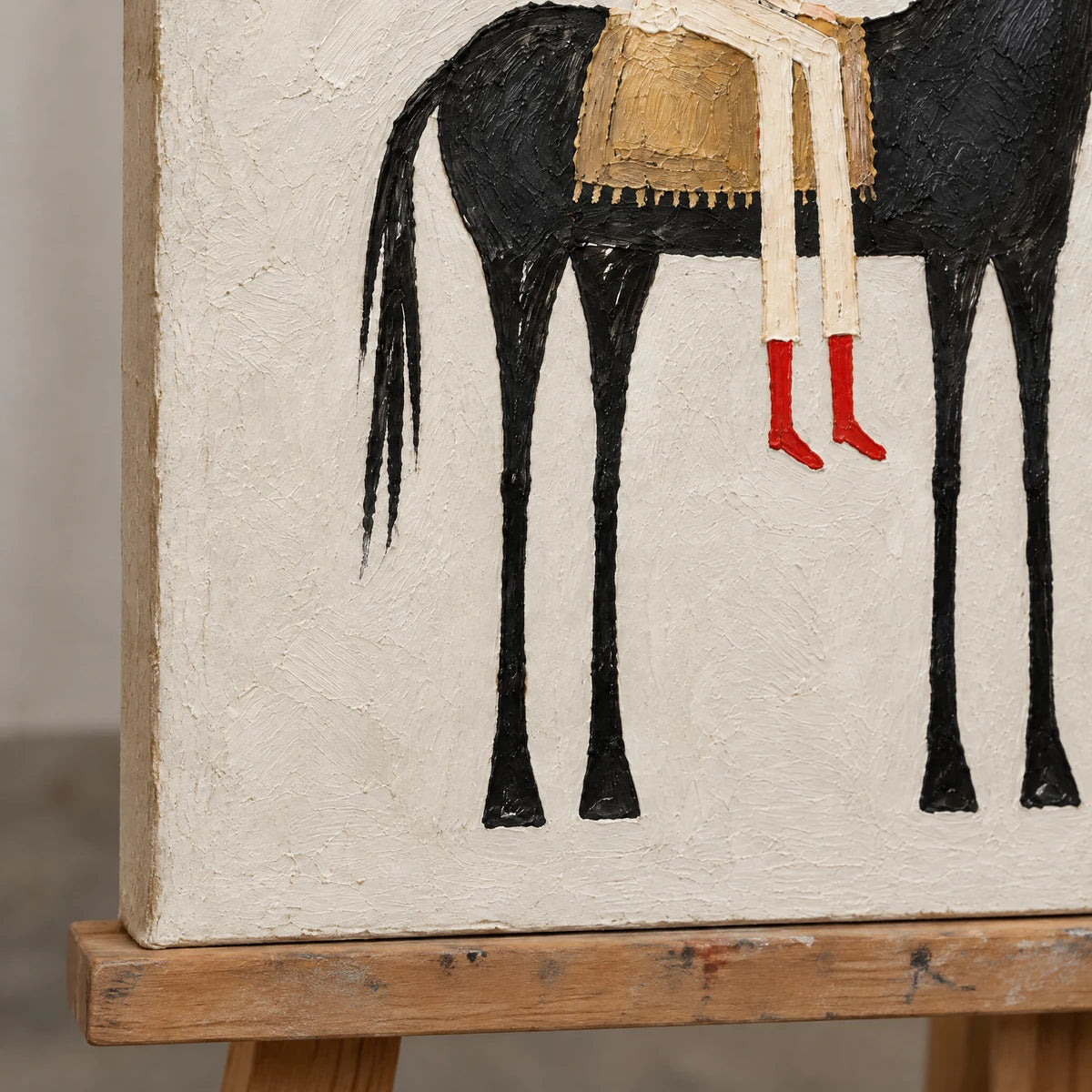 THE SCARLET RIDER — Texture detail on an easel, no outer frame