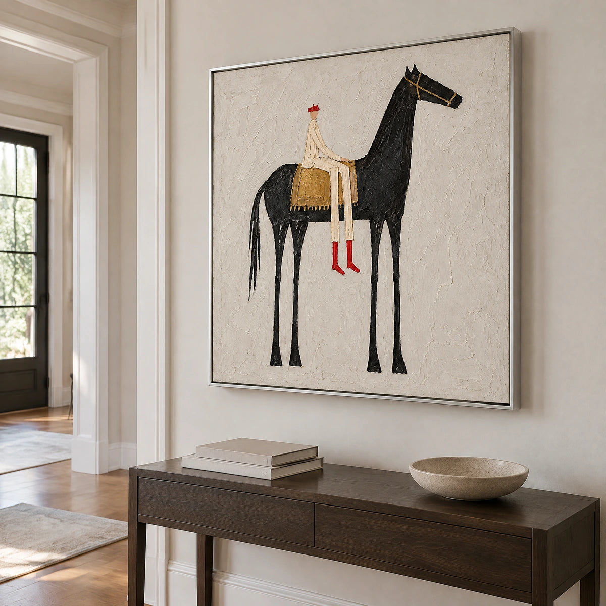 THE SCARLET RIDER — Hallway, silver frame