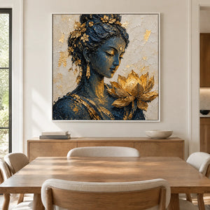 LOTUS CONTEMPLATION — Dining room, white frame