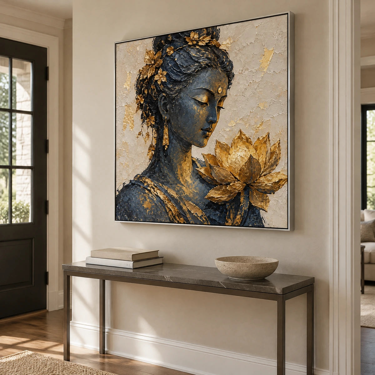 LOTUS CONTEMPLATION — Hallway, silver frame