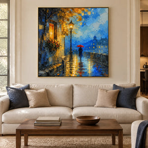 RAINLIT PROMENADE — Living room, gold frame
