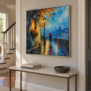 RAINLIT PROMENADE — Hallway, silver frame