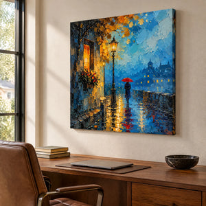 RAINLIT PROMENADE — Office, frameless stretched canvas