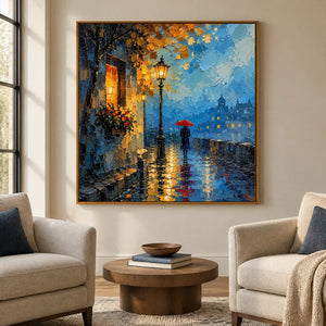 RAINLIT PROMENADE — Hotel, natural wood frame