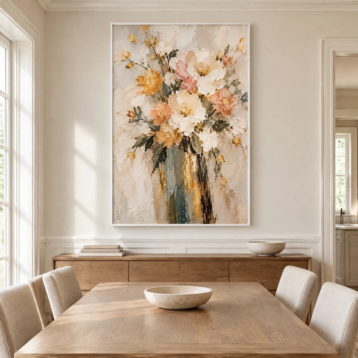 IVORY ARRANGEMENT — Dining room, white frame