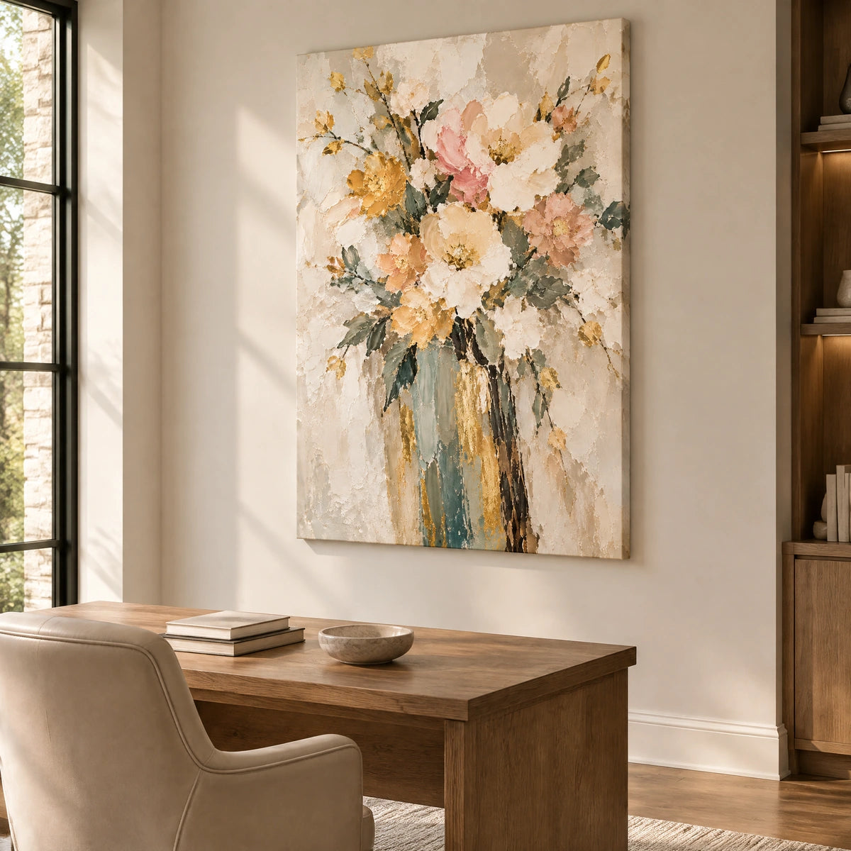 IVORY ARRANGEMENT — Office, frameless stretched canvas