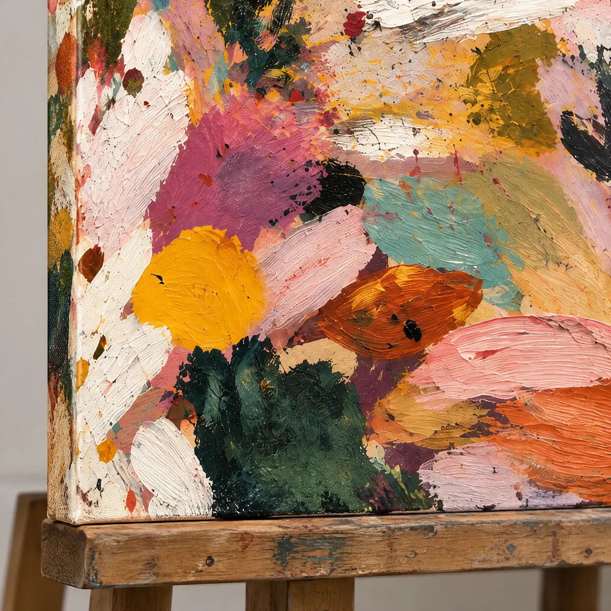 CHROMATIC RELEASE — Texture detail on an easel, no outer frame
