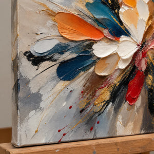 PETAL BURST — Texture detail on an easel, no outer frame