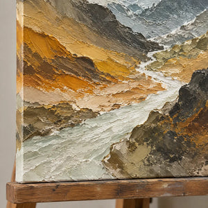 HIGHLAND PASSAGE — Texture detail on an easel, no outer frame