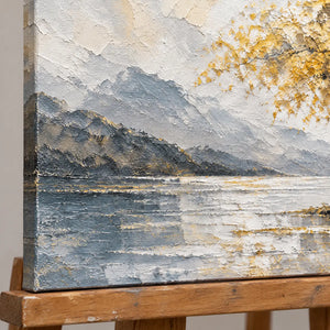 GOLDEN SHELTER — Texture detail on an easel, no outer frame