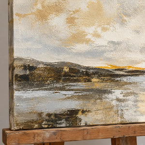 DISTANT QUIET — Texture detail on an easel, no outer frame