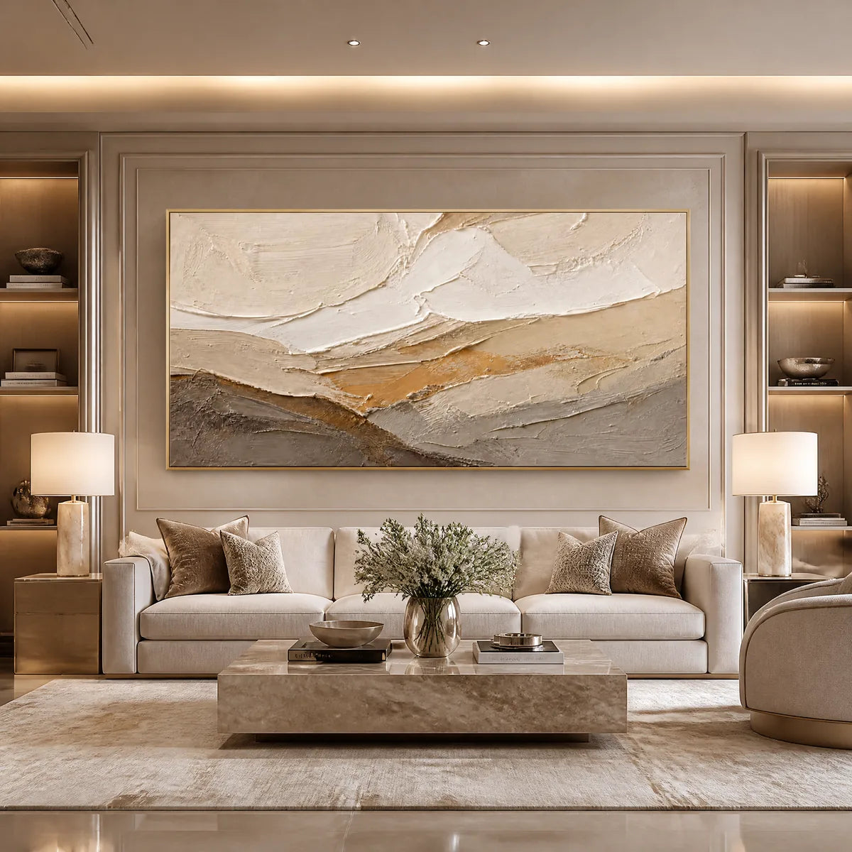 PALE RIDGE: Beige White Mountain Abstract