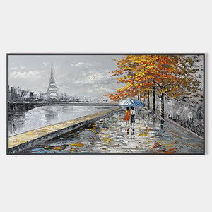Romantic Cityscape Oil Painting with Eiffel Tower