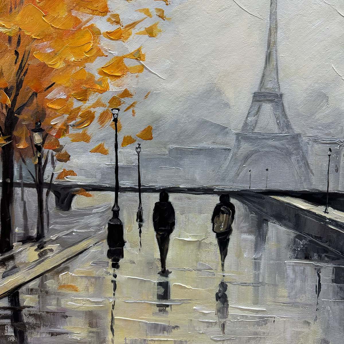 Parisian Rain: Original Textured Cityscape Oil Painting - Paris