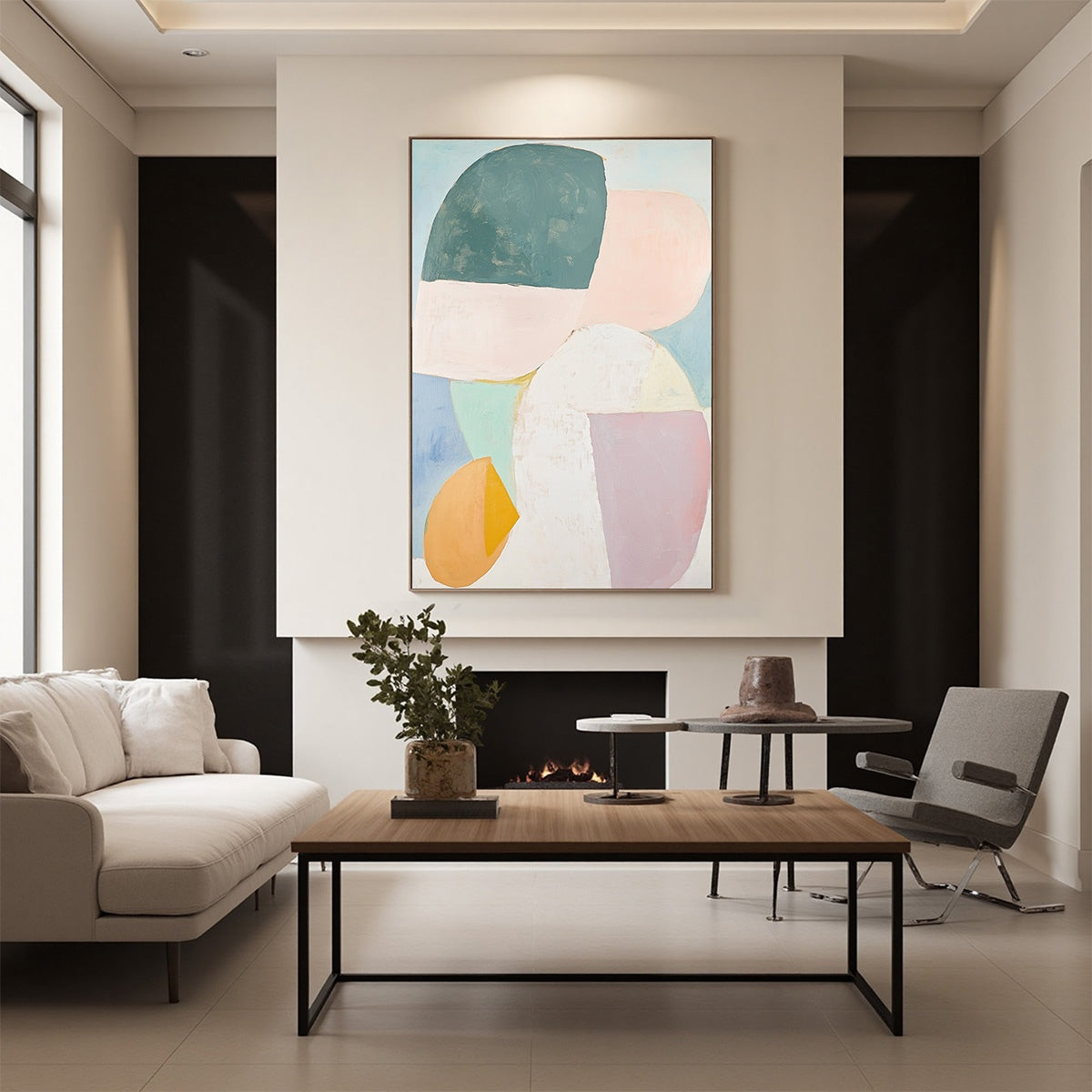 PASTEL HARMONY: Soft Abstract Color Block Oil Painting