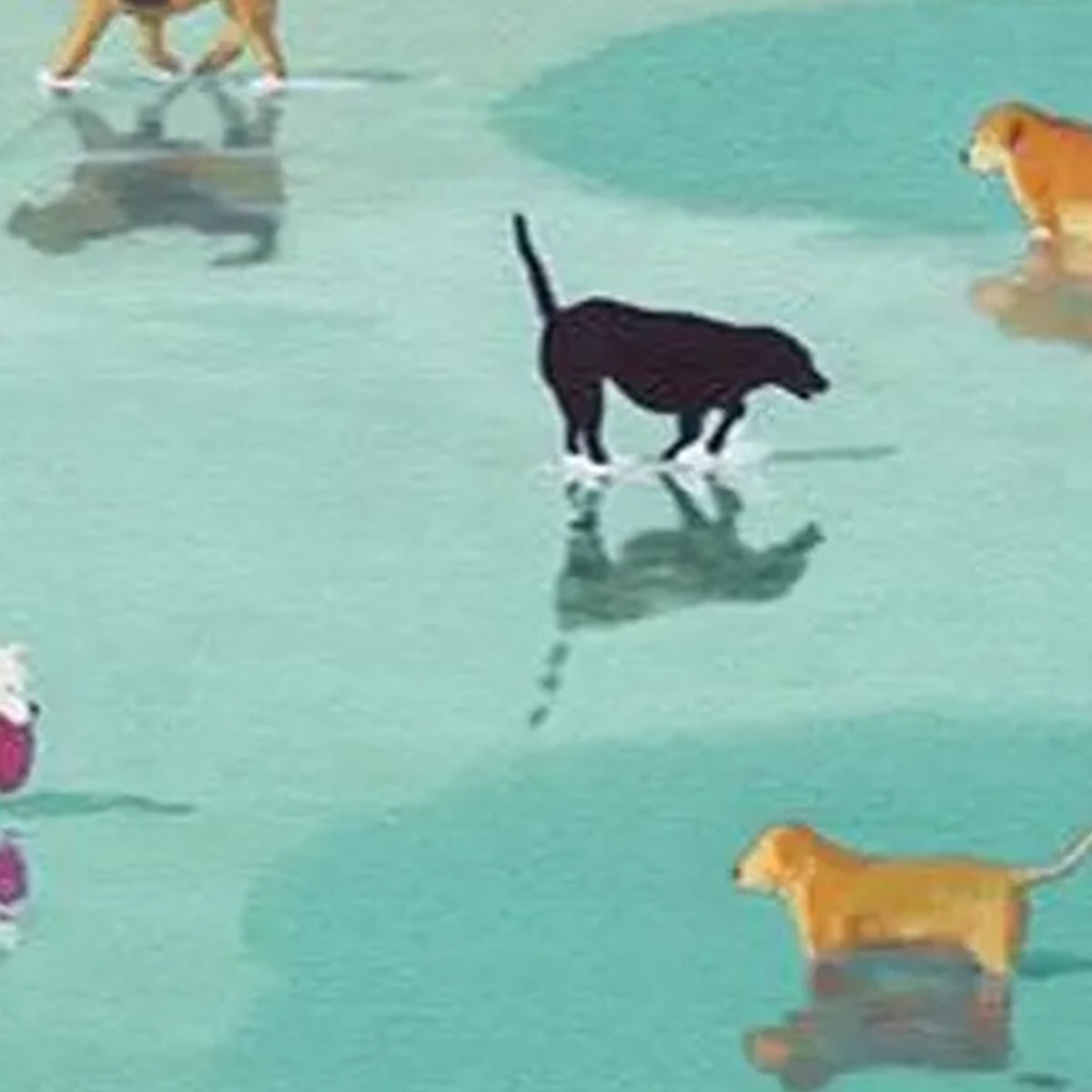 PAWS AT TIDE: Minimalist Dog Beach Scene Oil Painting