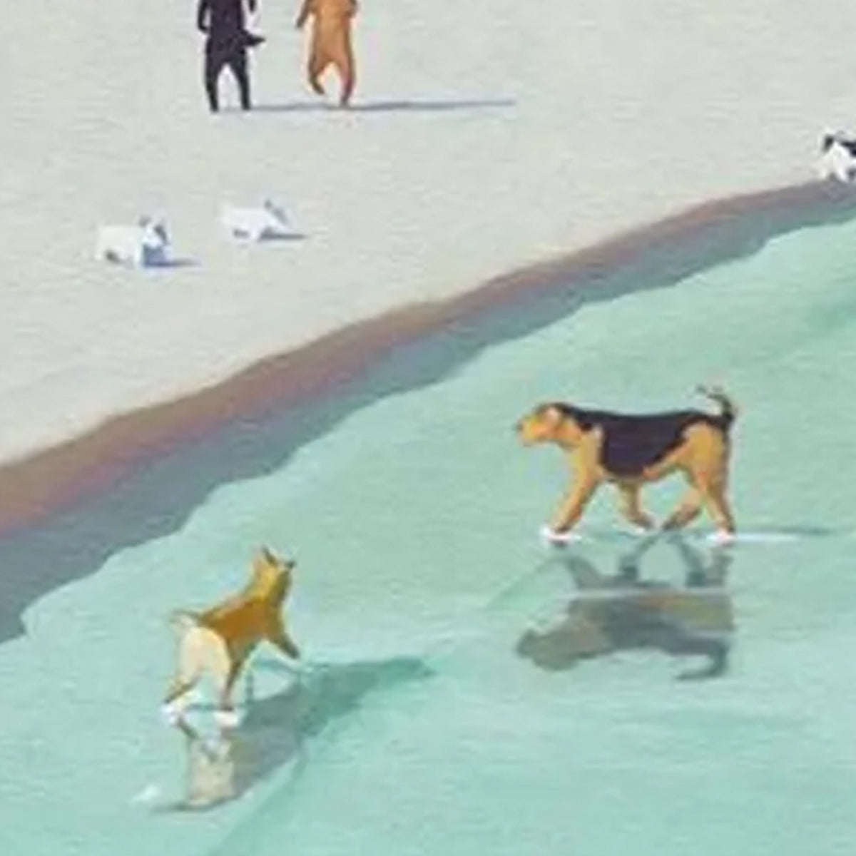 PAWS AT TIDE: Minimalist Dog Beach Scene Oil Painting
