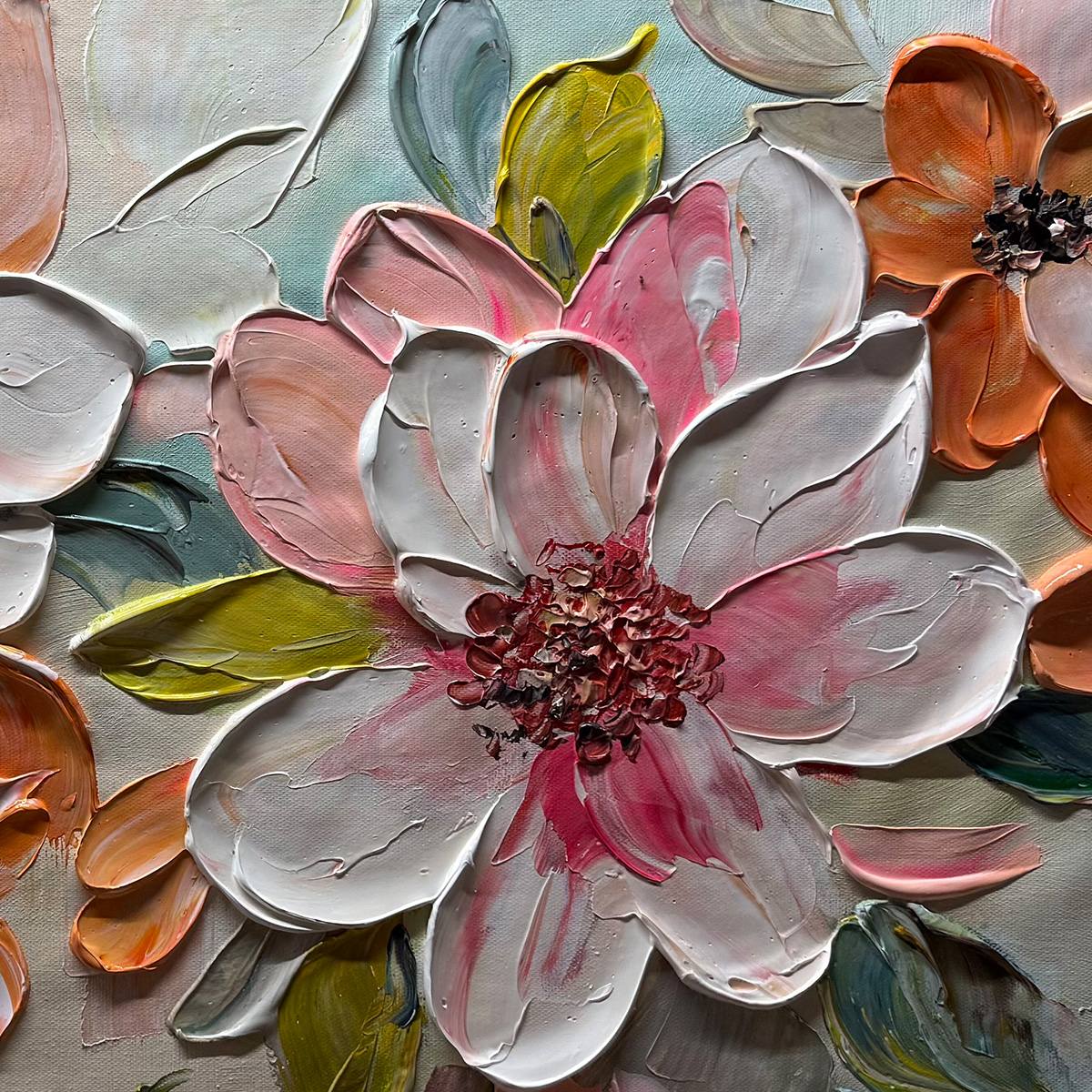 アクリル絵画　「flowers」　ハンドメイド　SM Original Peach Blossom Impasto Painting | Modern Wall Art
