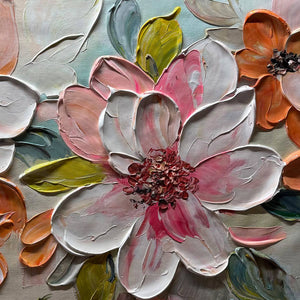 
PEACH BLOSSOM: Textured Impasto Floral Painting in Peach and White