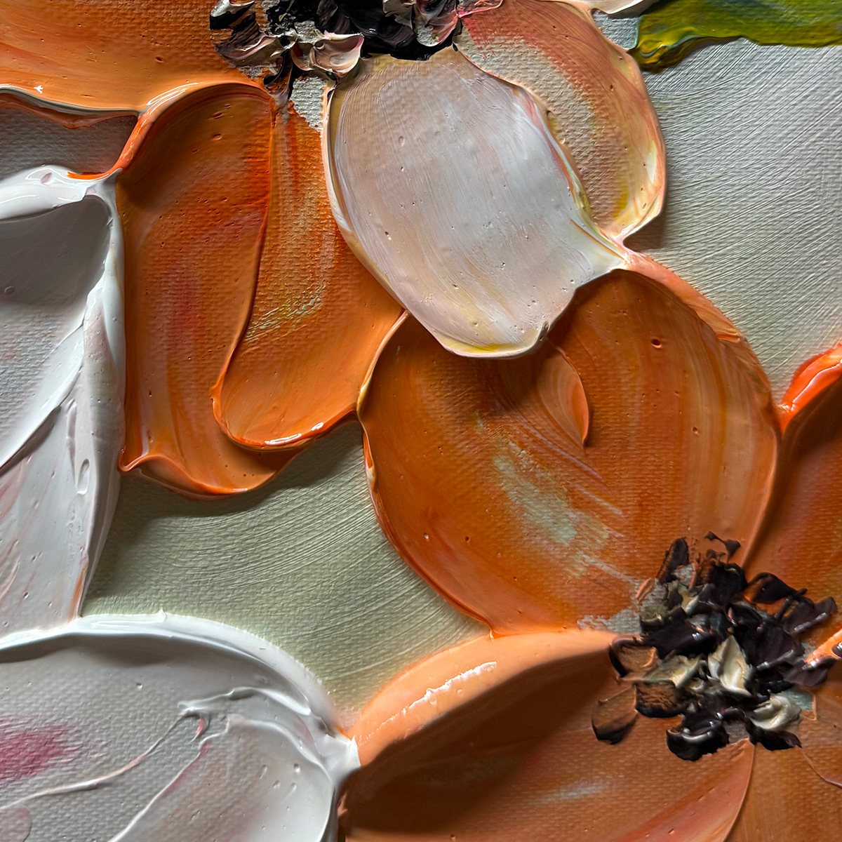 
PEACH BLOSSOM: Textured Impasto Floral Painting in Peach and White