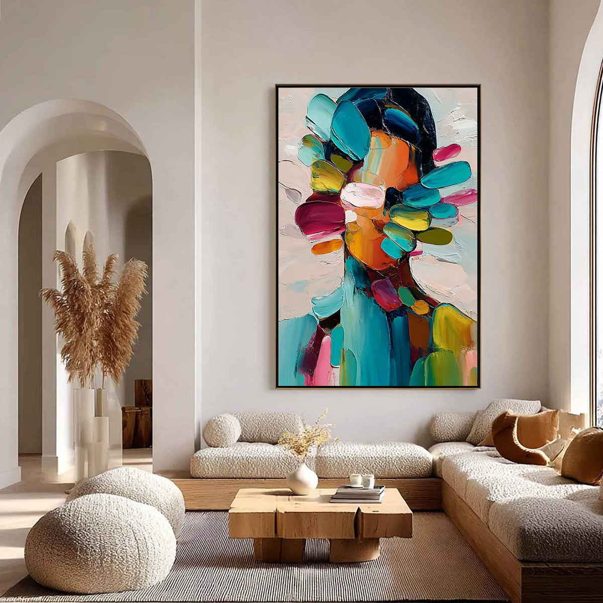 PERSONA IN BLOOM: Colorful Abstract Portrait Impasto Oil Painting