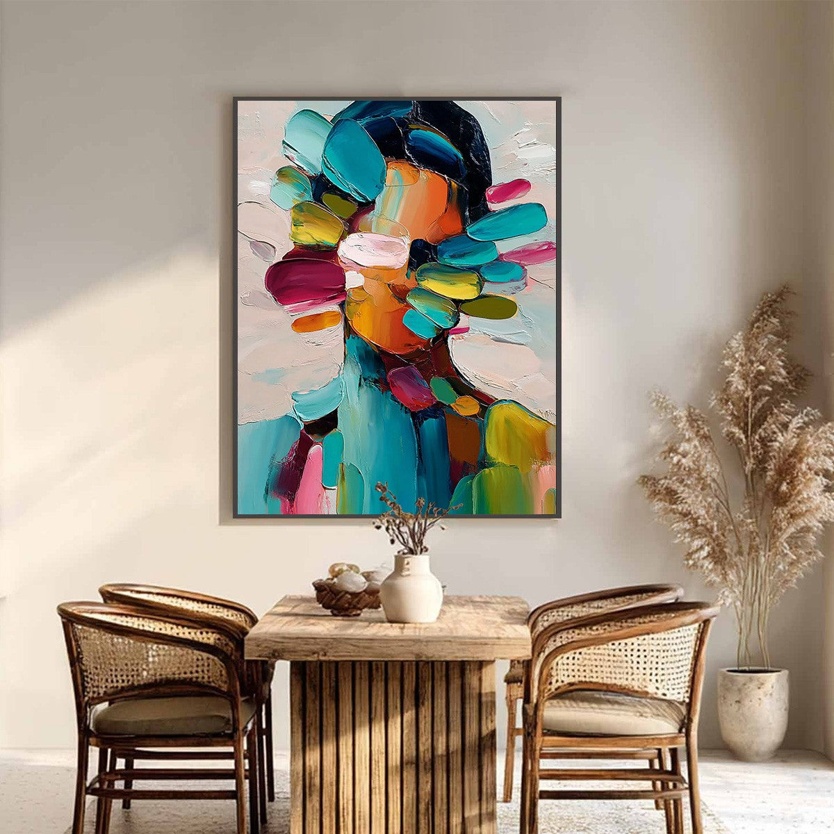 PERSONA IN BLOOM: Colorful Abstract Portrait Impasto Oil Painting