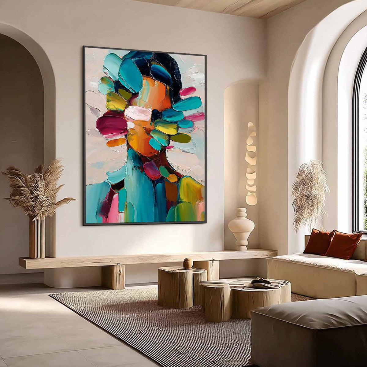 PERSONA IN BLOOM: Colorful Abstract Portrait Impasto Oil Painting