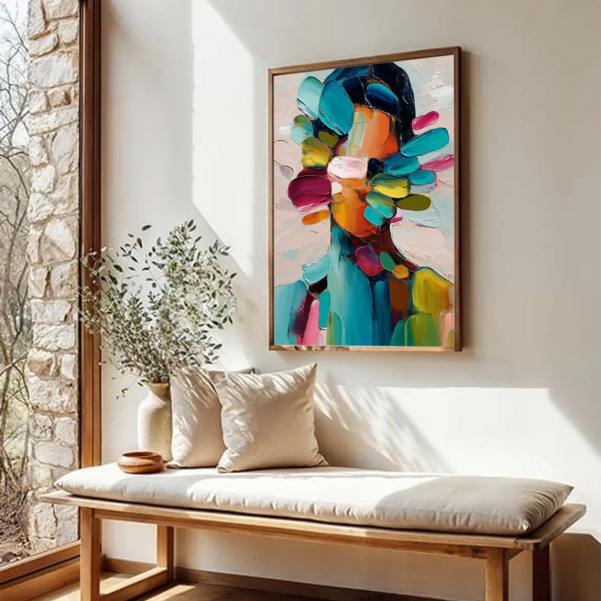 PERSONA IN BLOOM: Colorful Abstract Portrait Impasto Oil Painting