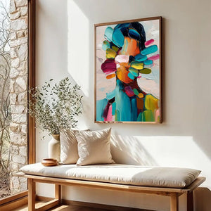 PERSONA IN BLOOM: Colorful Abstract Portrait Impasto Oil Painting