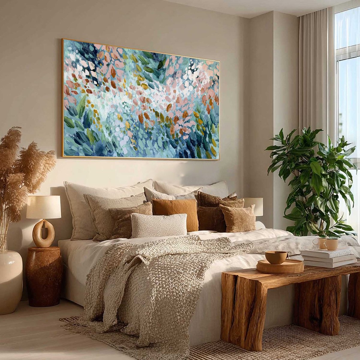PETAL CASCADE: Colorful Abstract Floral Impasto Wall Art