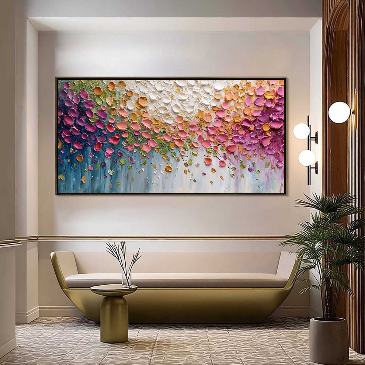 PETAL CASCADE: Colorful Textured Floral Impasto Wall Art