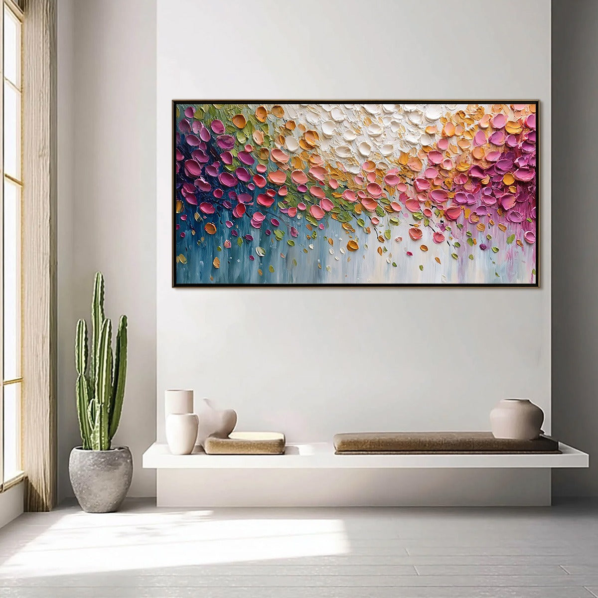 PETAL CASCADE: Colorful Textured Floral Impasto Wall Art