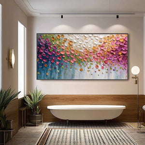PETAL CASCADE: Colorful Textured Floral Impasto Wall Art