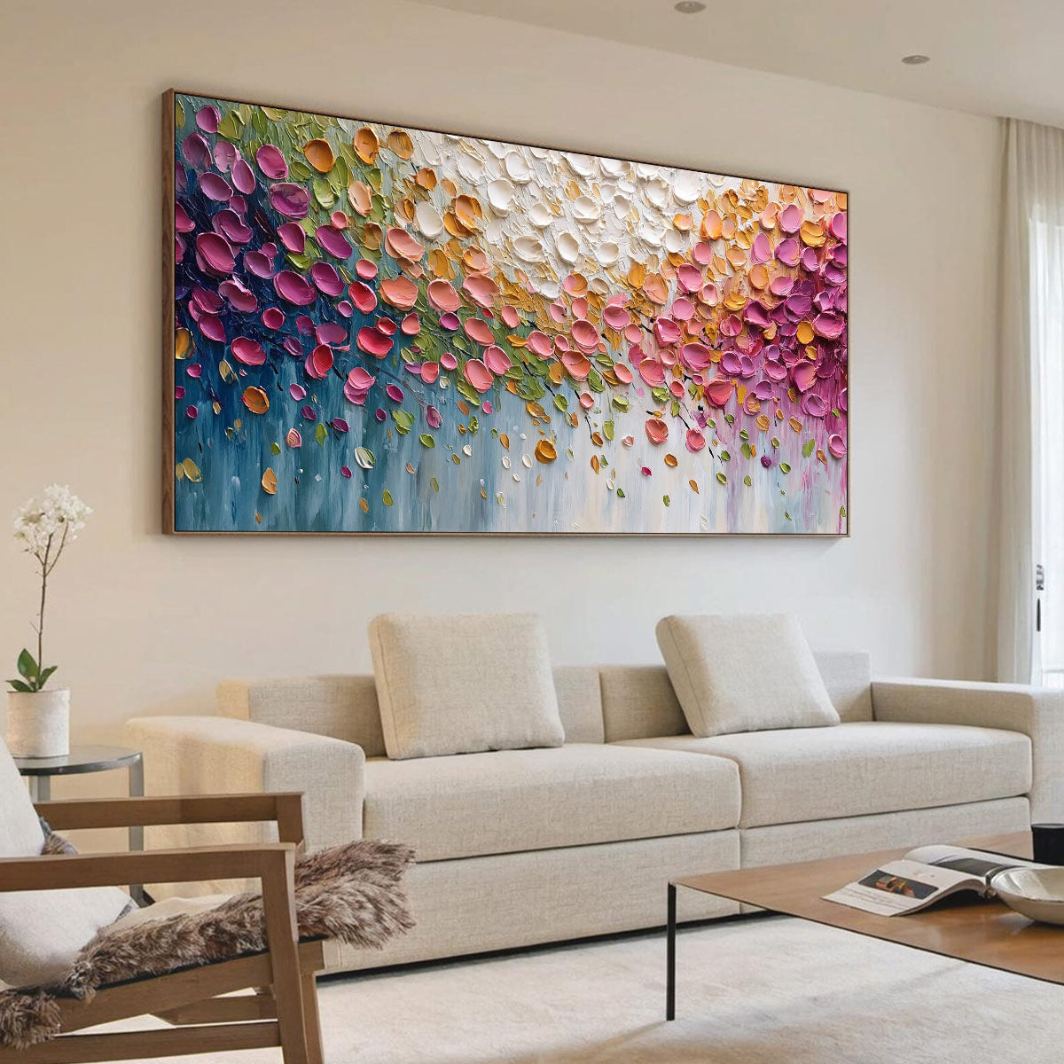 PETAL CASCADE: Colorful Textured Floral Impasto Wall Art