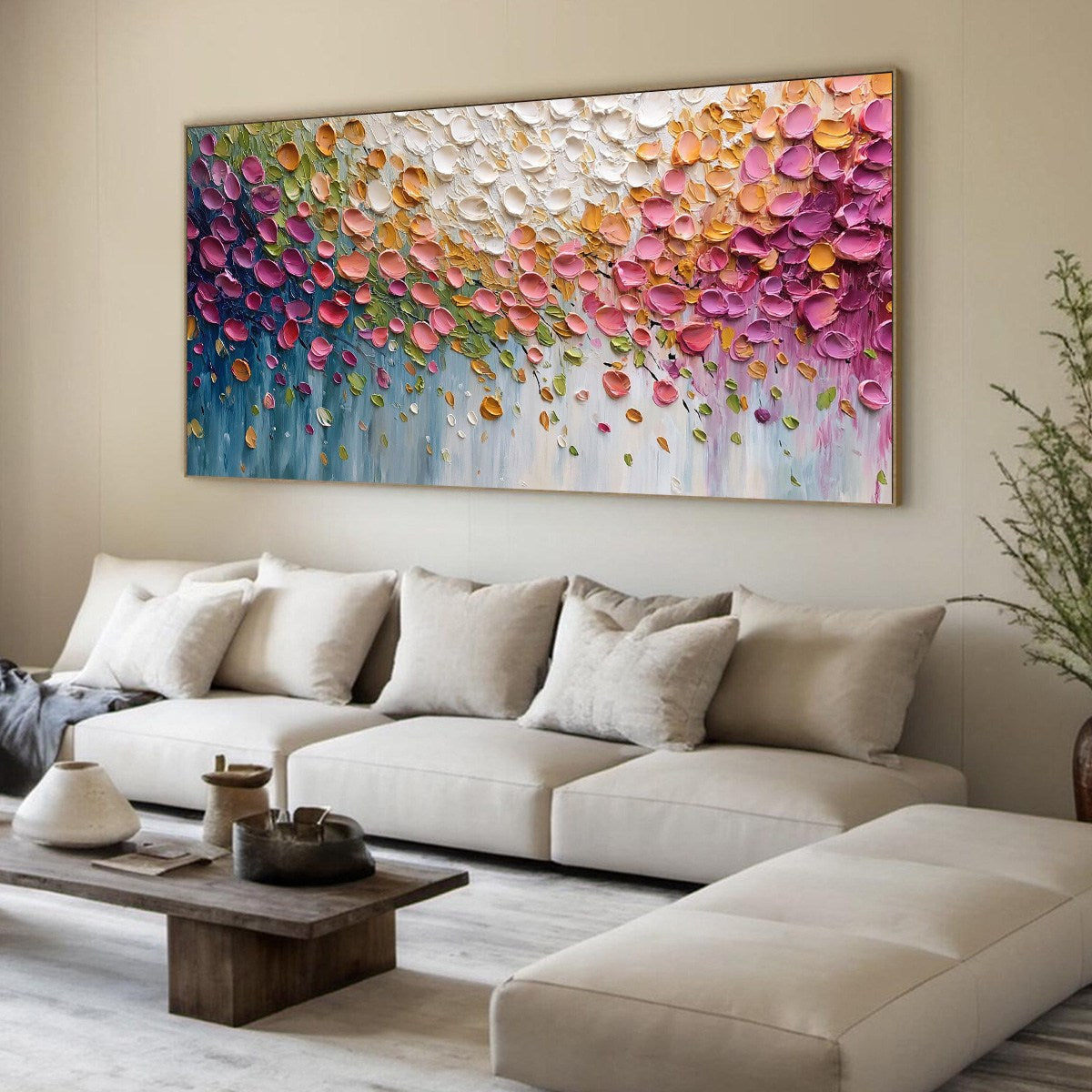 PETAL CASCADE: Colorful Textured Floral Impasto Wall Art