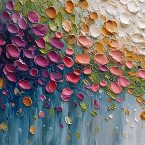 PETAL CASCADE: Colorful Textured Floral Impasto Wall Art
