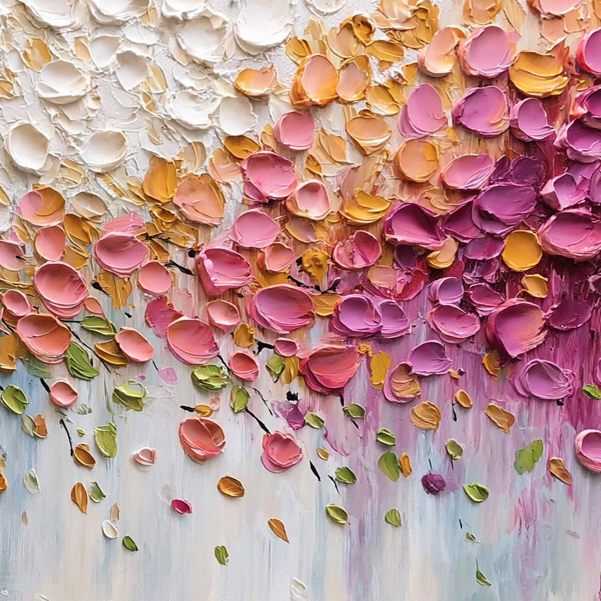 PETAL CASCADE: Colorful Textured Floral Impasto Wall Art