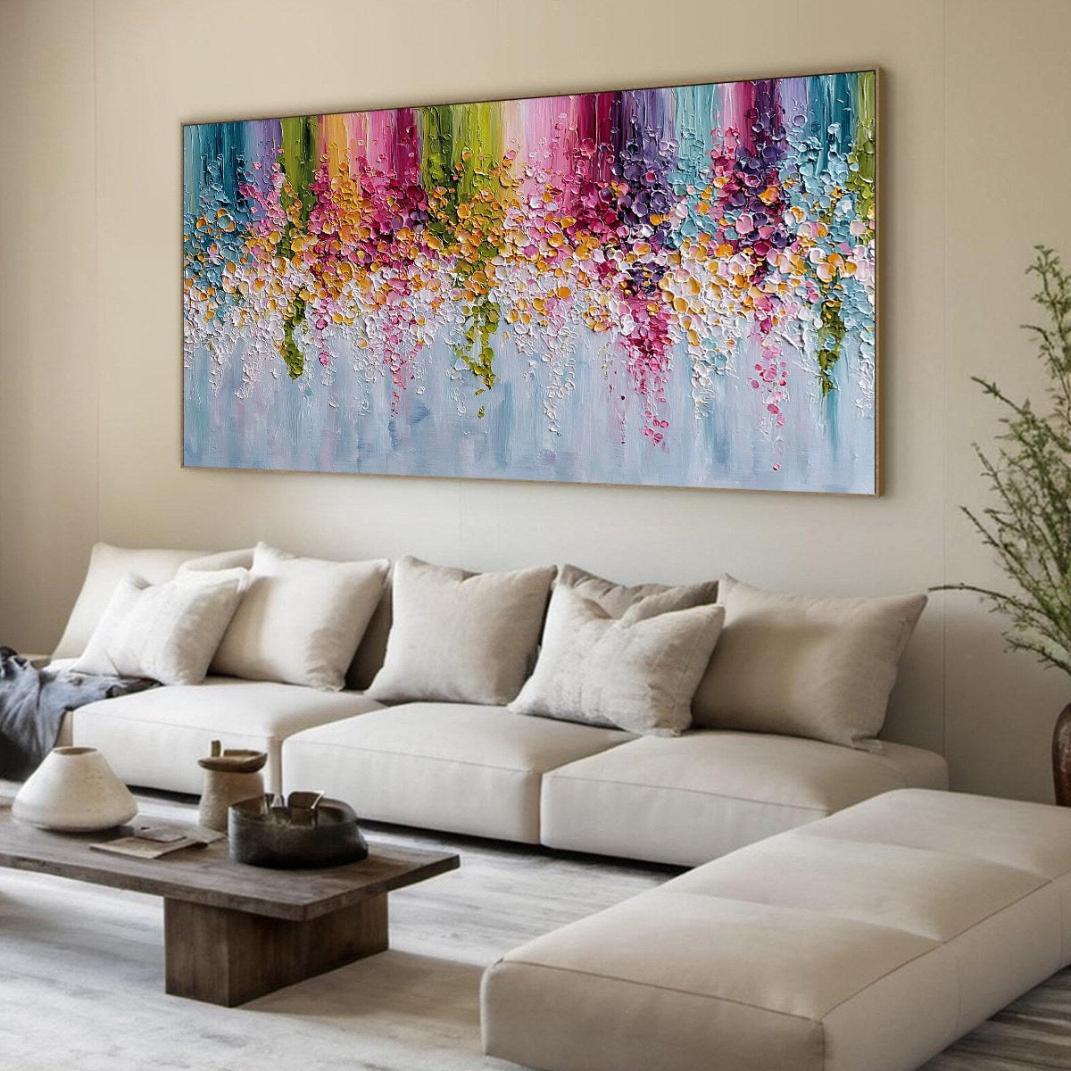 PETAL RAIN: Heavy Texture Impasto Floral Abstract Painting