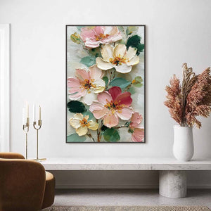 PETAL SERENADE: Vertical Textured Impasto Floral Oil Painting