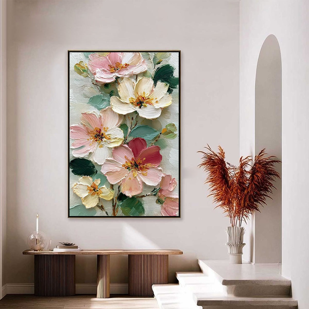 PETAL SERENADE: Vertical Textured Impasto Floral Oil Painting