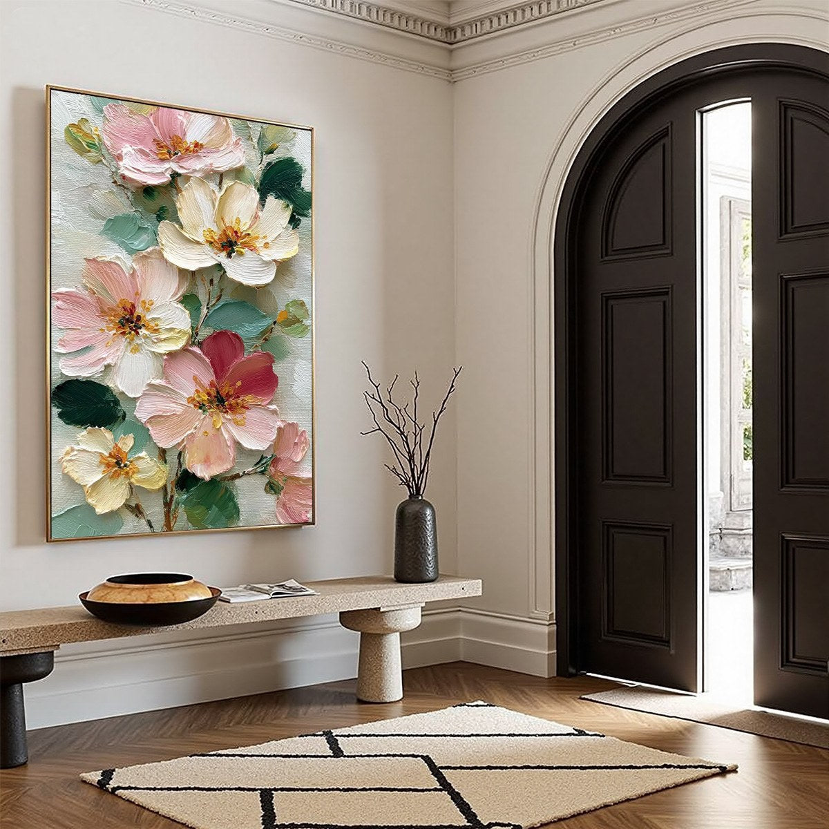 PETAL SERENADE: Vertical Textured Impasto Floral Oil Painting