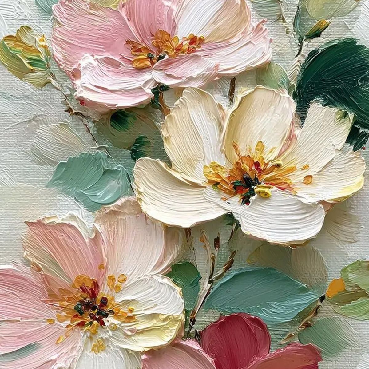 PETAL SERENADE: Vertical Textured Impasto Floral Oil Painting