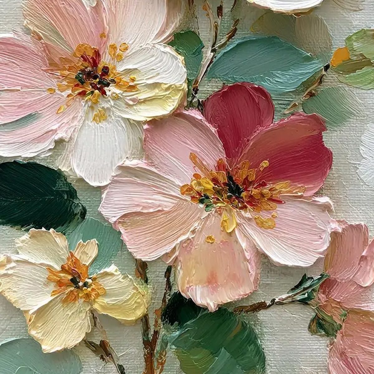 PETAL SERENADE: Vertical Textured Impasto Floral Oil Painting
