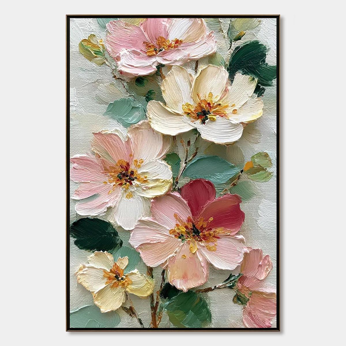 PETAL SERENADE: Vertical Textured Impasto Floral Oil Painting