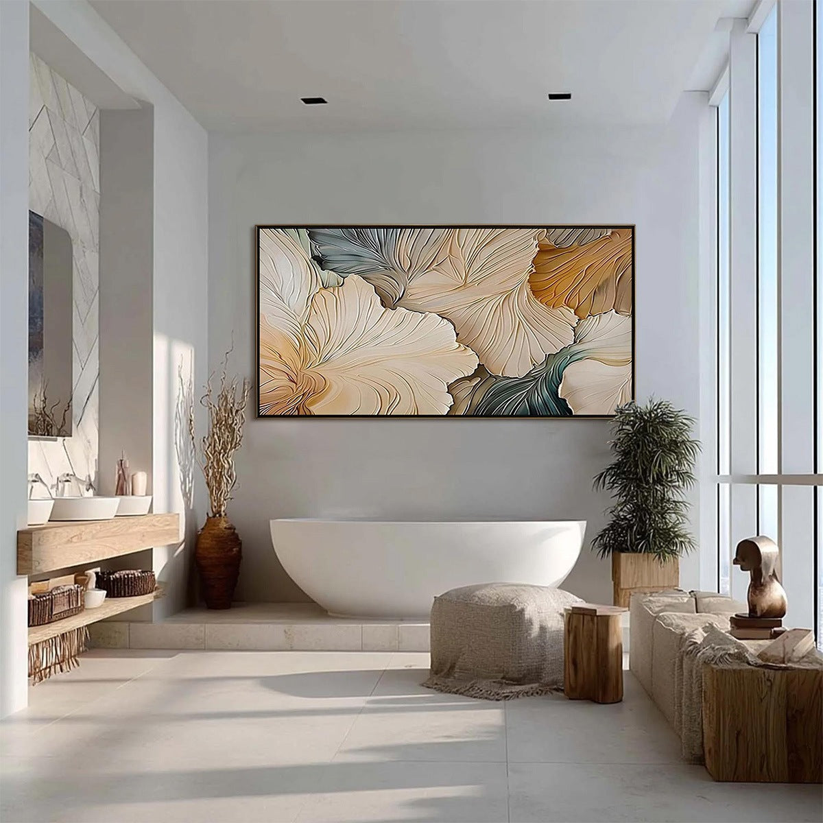 PETAL WHISPERS: Textured Wabi Sabi Abstract Leaf Painting