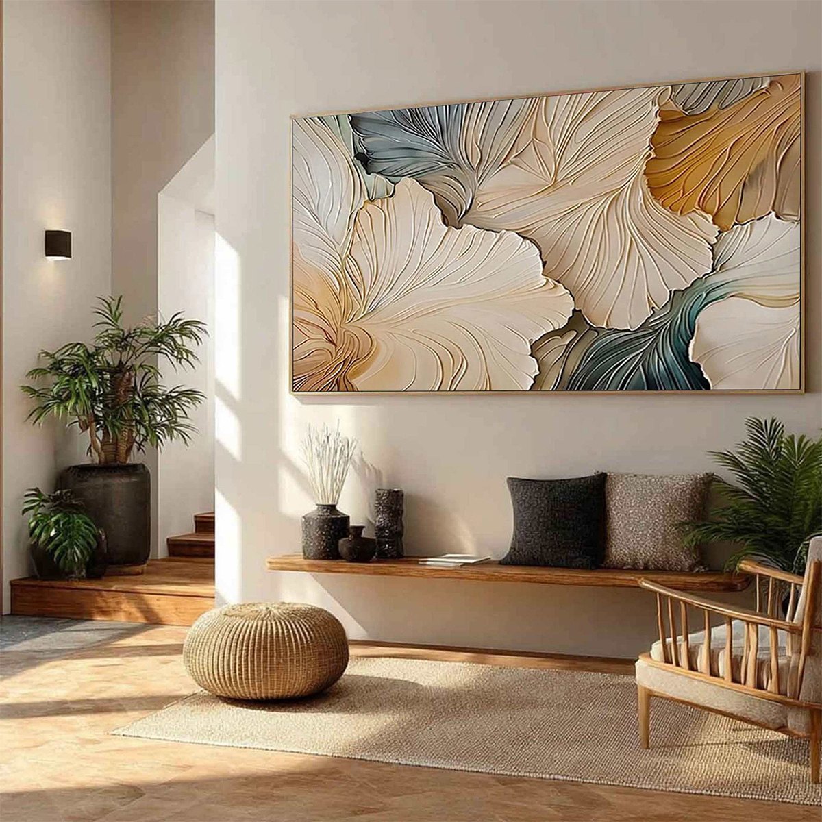 PETAL WHISPERS: Textured Wabi Sabi Abstract Leaf Painting