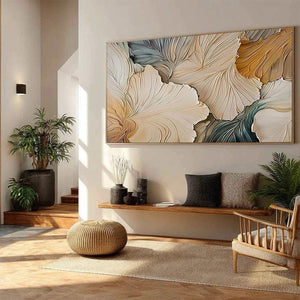 PETAL WHISPERS: Textured Wabi Sabi Abstract Leaf Painting